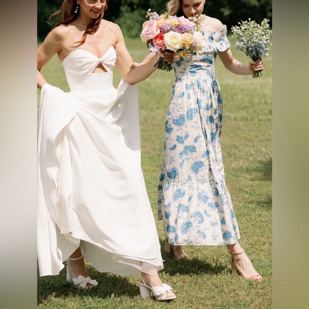 Abercrombie Blue Floral Off-The-Shoulder Ruffle Midi Dress